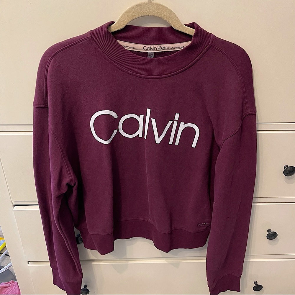 Calvin Klein Maroon Cropped Logo Crewneck